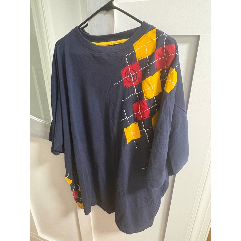 Vintage Mecca USA T Shirt Mens XXXL Navy Blue Argyle Graphic Streetwear Hip Hop
